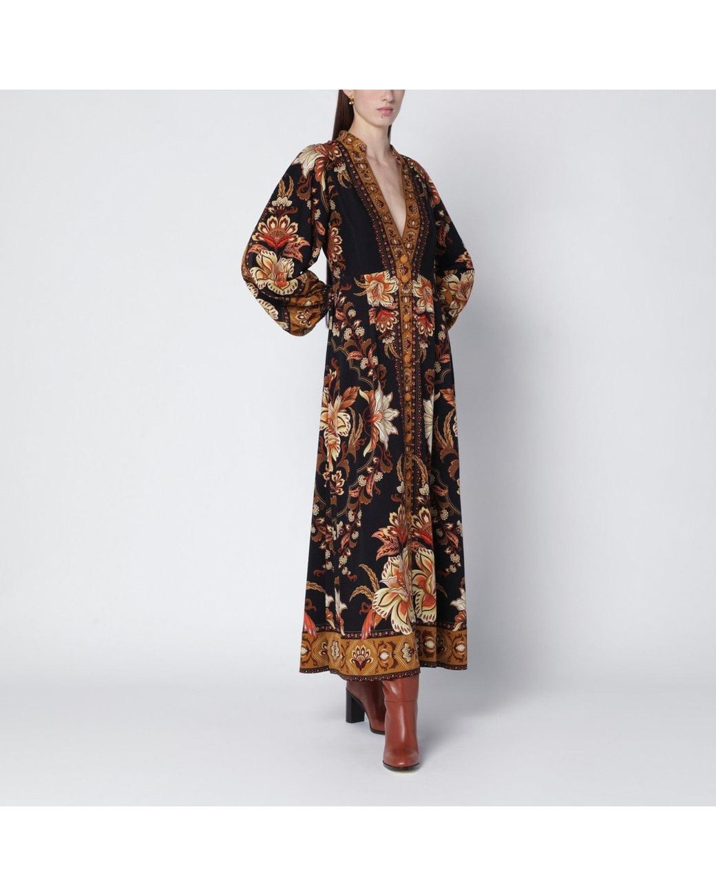 Farm Rio Brown “Majestic Garden” Long Dress
