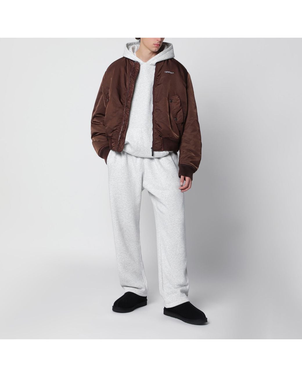 Off-White c/o Virgil Abloh Brown Arrow Logo Zip-Up Bomber Jacket for men