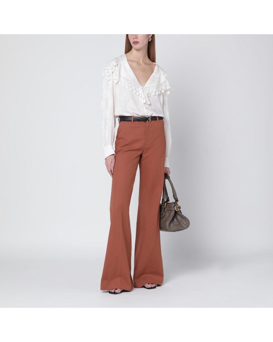 Chloé Brown Flared Cotton Trousers