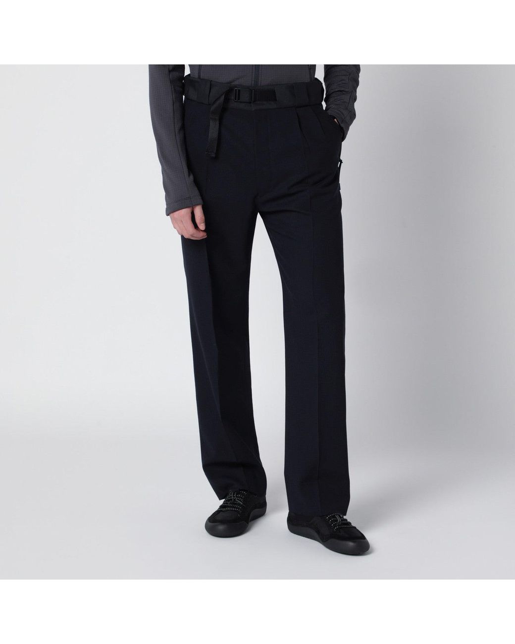Prada Black Wool Trousers With Technical Details for men