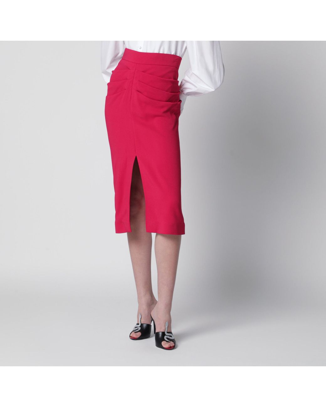 Valentino Red Midi Skirt With Ruched Detail