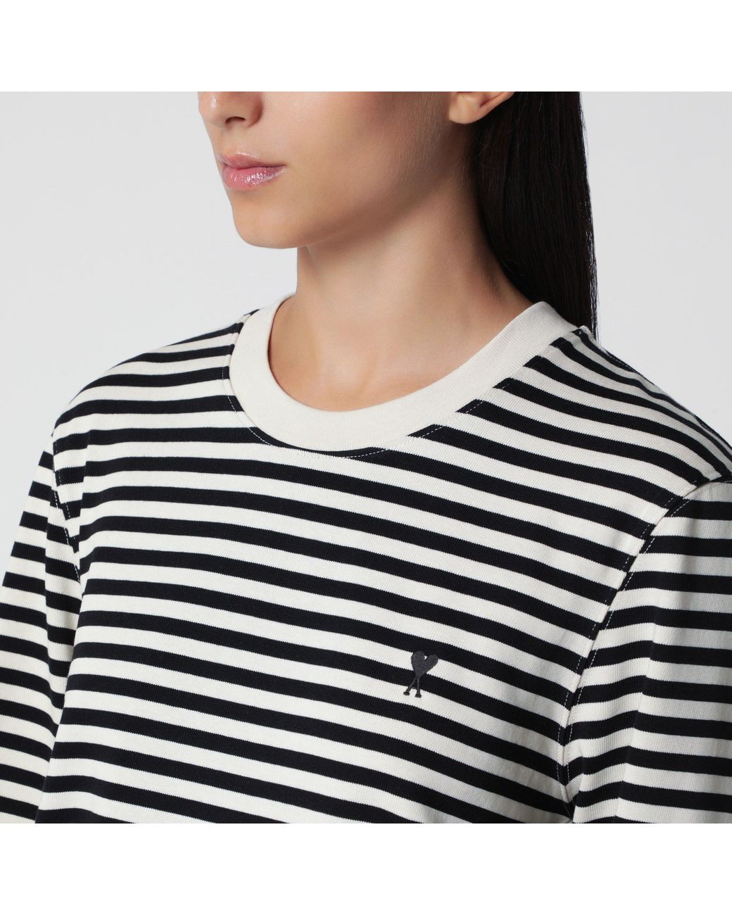 AMI Black Ivory Striped Ami De Coeur T-Shirt