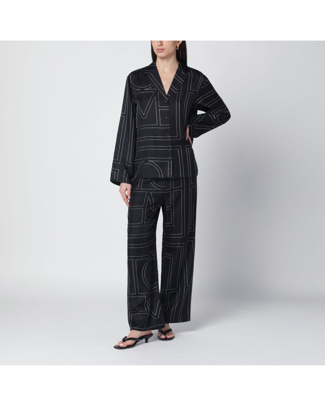 Totême Black Silk Monogram Shirt