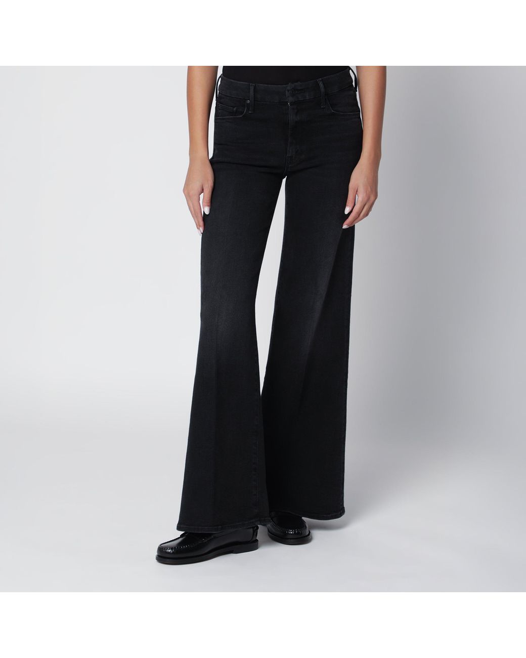 Mother Black Flared Spiked Hair Jeans