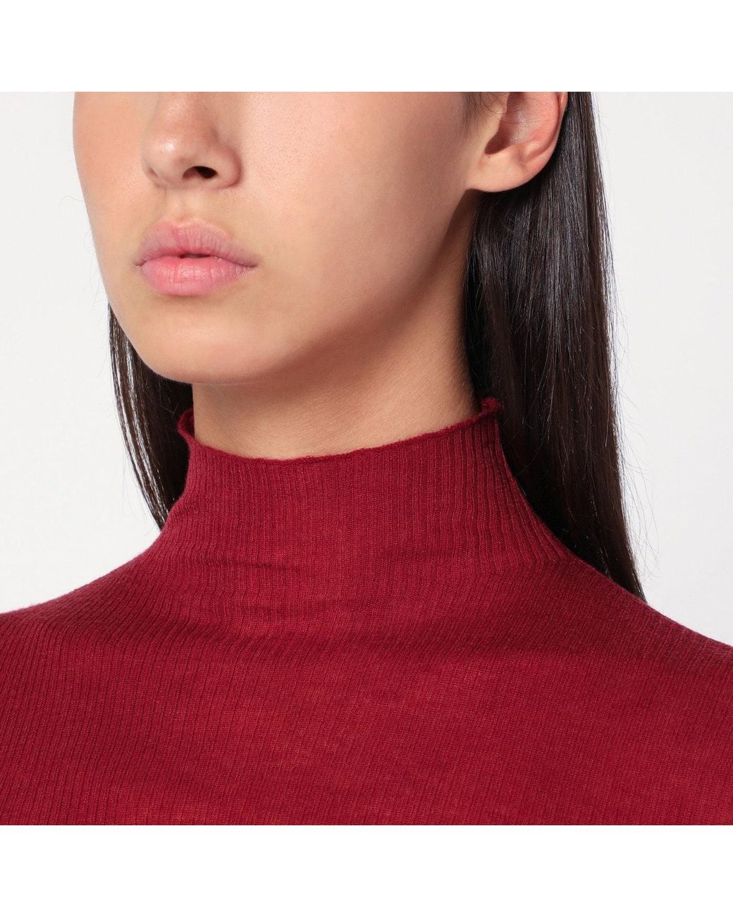 6397 Red Bordeaux Semi-Sheer Turtleneck