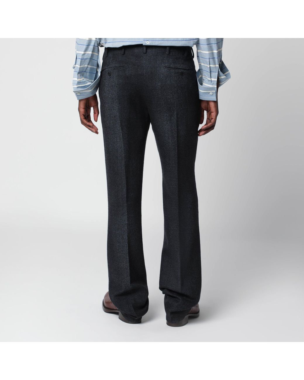 Prada Black Wool Trousers With Chevron Pattern for men