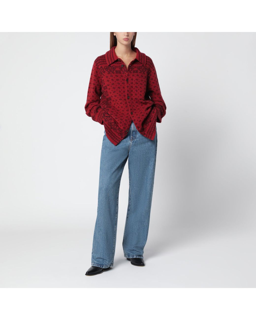 Guest In Residence Red Carminio Wild Rag Shirt-Style Cardigan