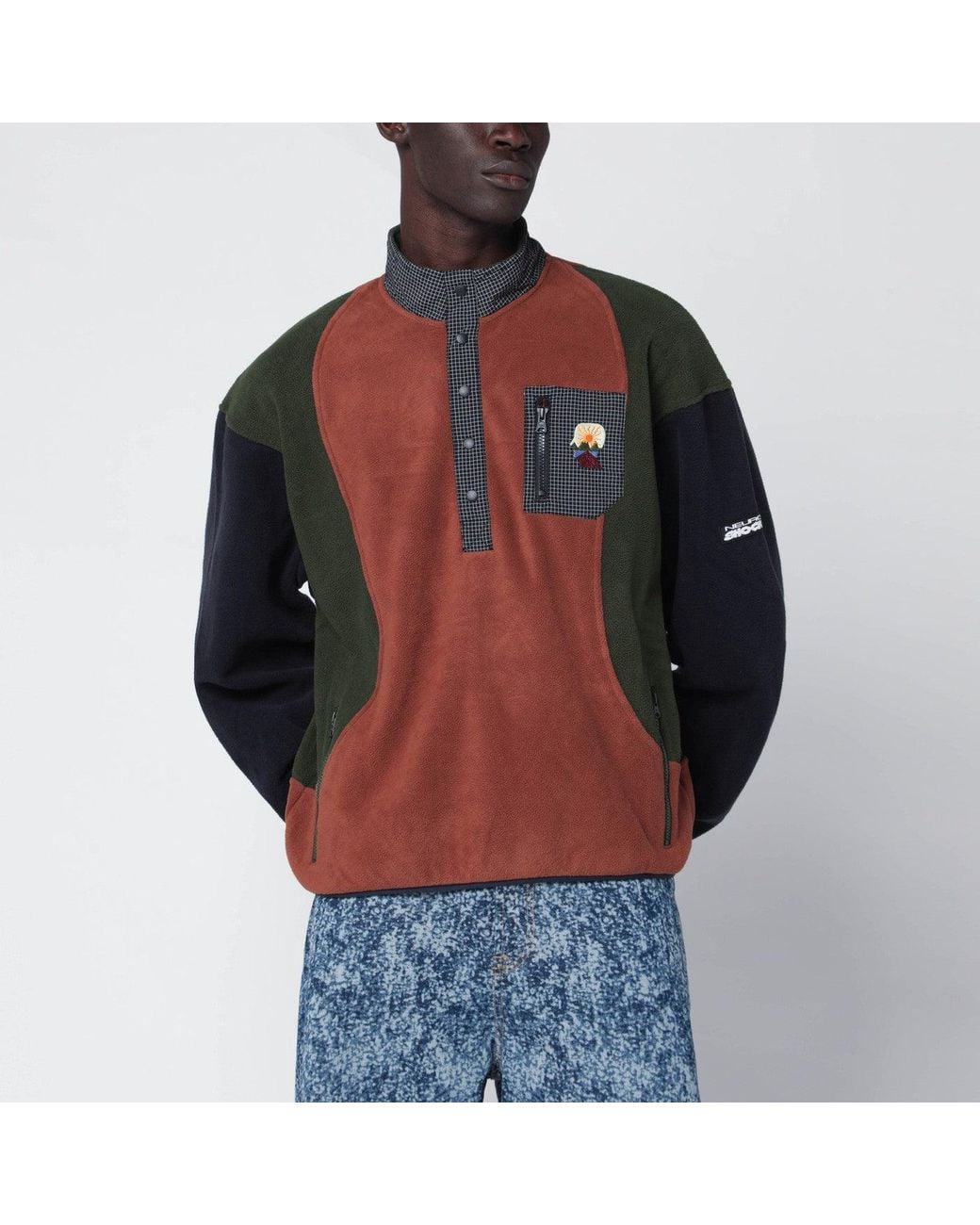 Brain Dead Red Color Block Fleece for men