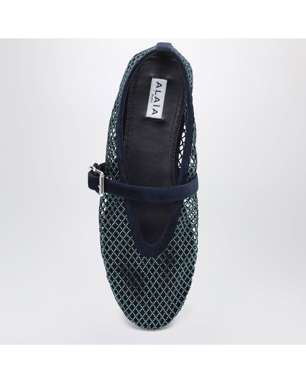 Alaïa Blue Midnight Mesh Ballerinas With Rhinestones