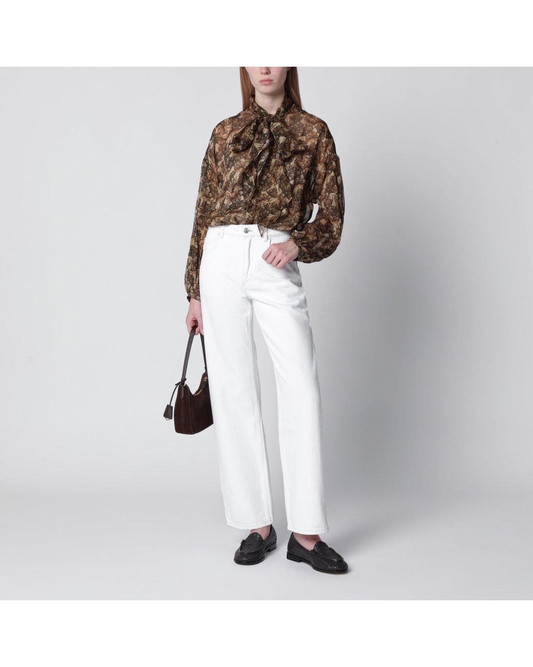 Max Mara Brown Printed Silk Chiffon Blouse