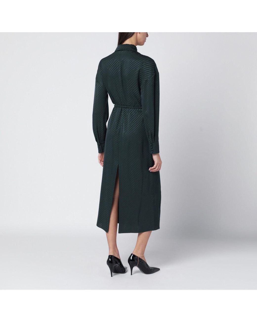 Gucci Black Gg Jacquard Silk Wrap Dress