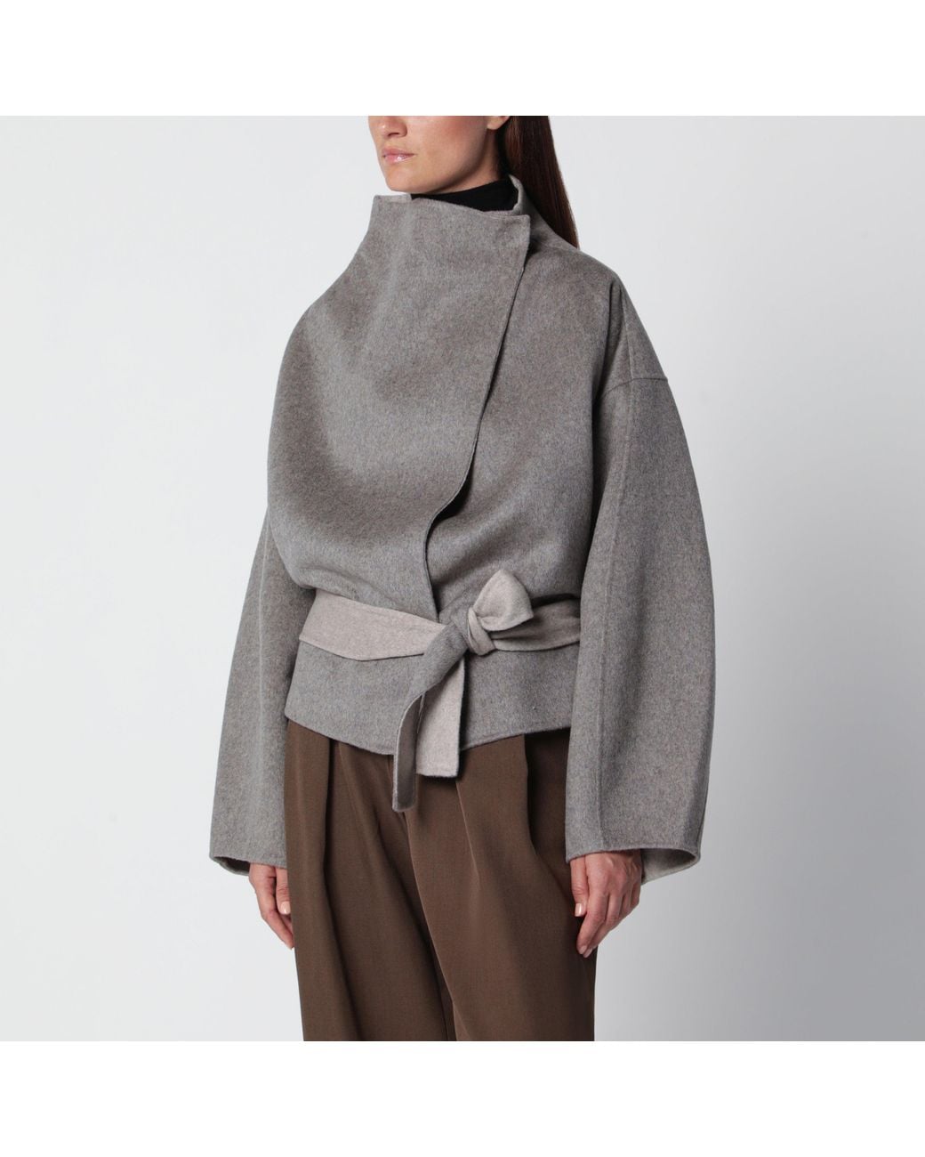 Frankie Shop Gray Onelle Short Wool-Blend Coat