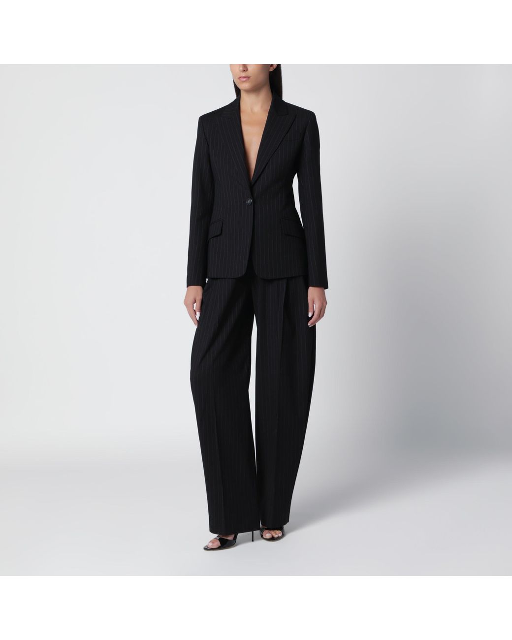 ANDAMANE Black Wide-Leg And Wool Gabardine Trousers