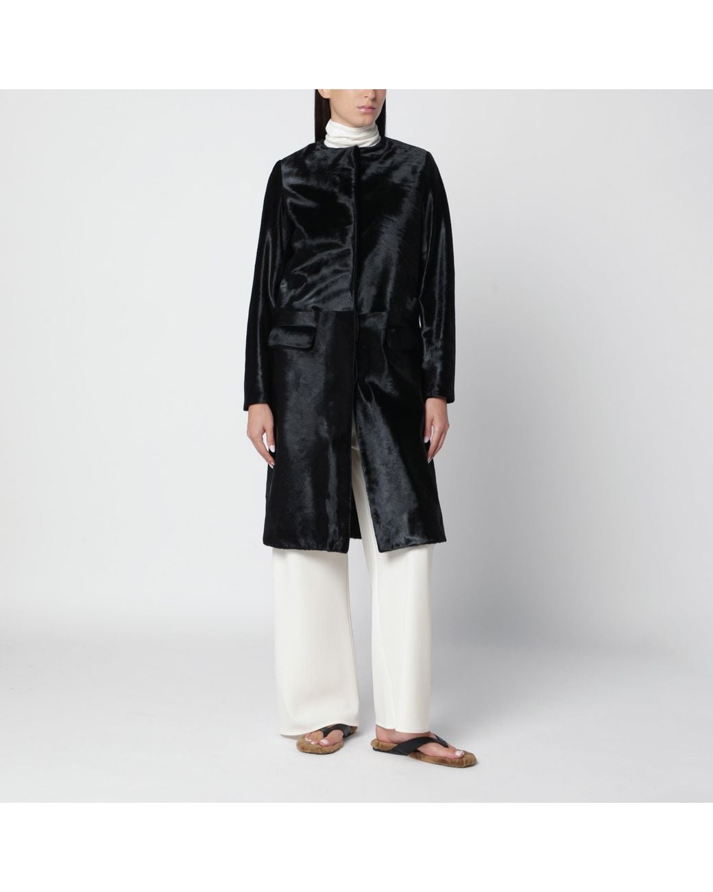 Almada Label Black Harlow Pony-Effect Leather Coat