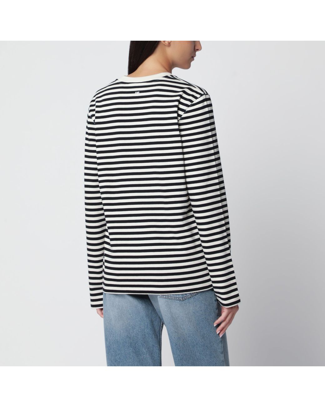 AMI Black Ivory Striped Ami De Coeur T-Shirt