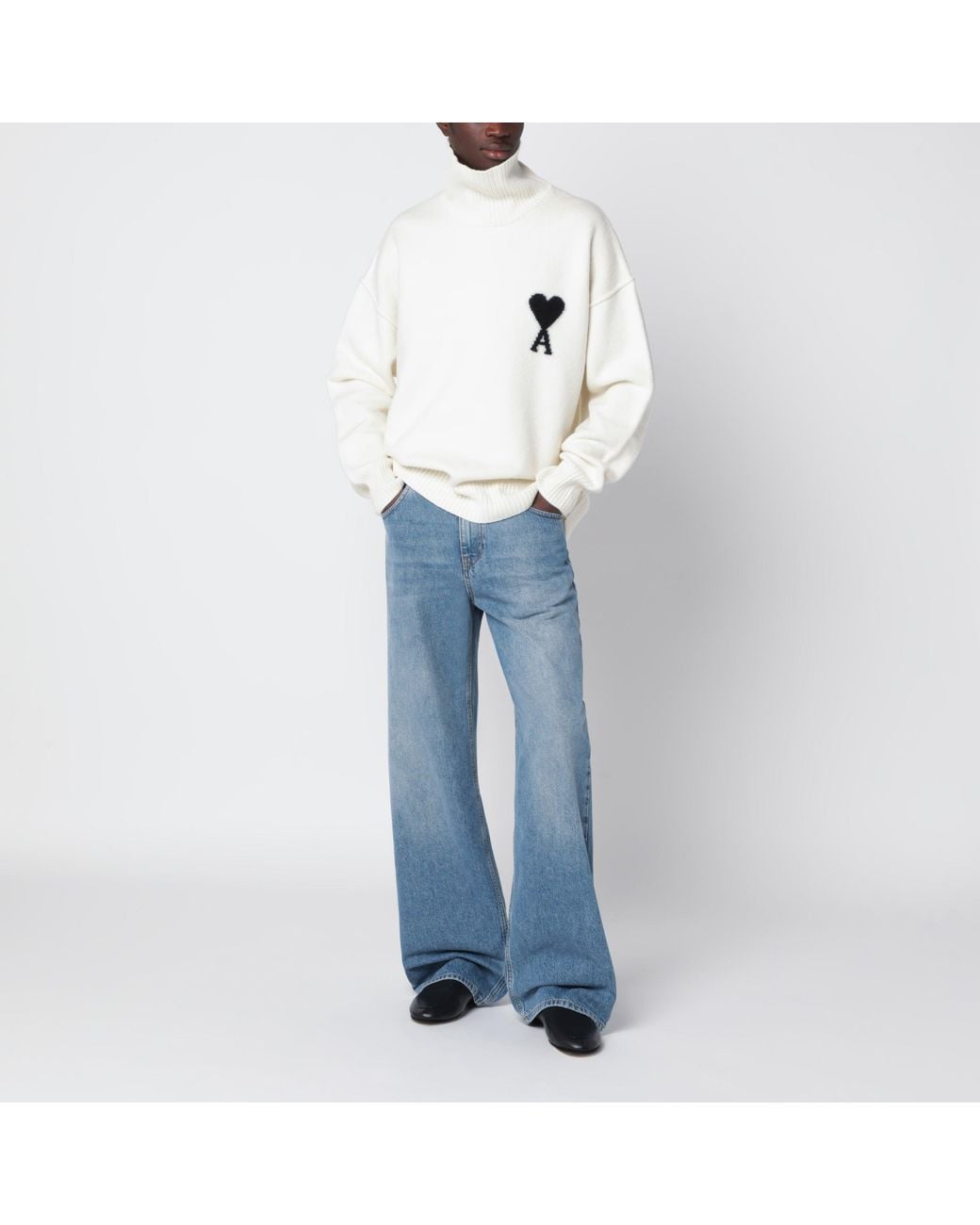 AMI White Ami De Coeur Turtleneck Sweater for men