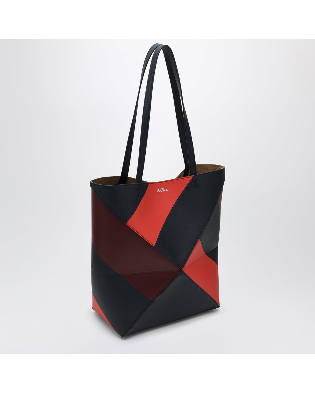 Loewe Red Puzzle Fold Tote Medium Color-Block Calf Leather Bag