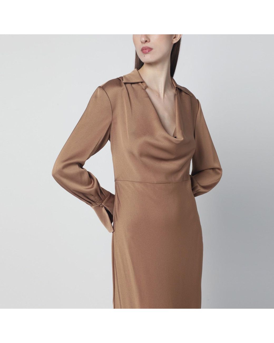 Jonathan Simkhai Brown Adelle Satin Dress With Draping