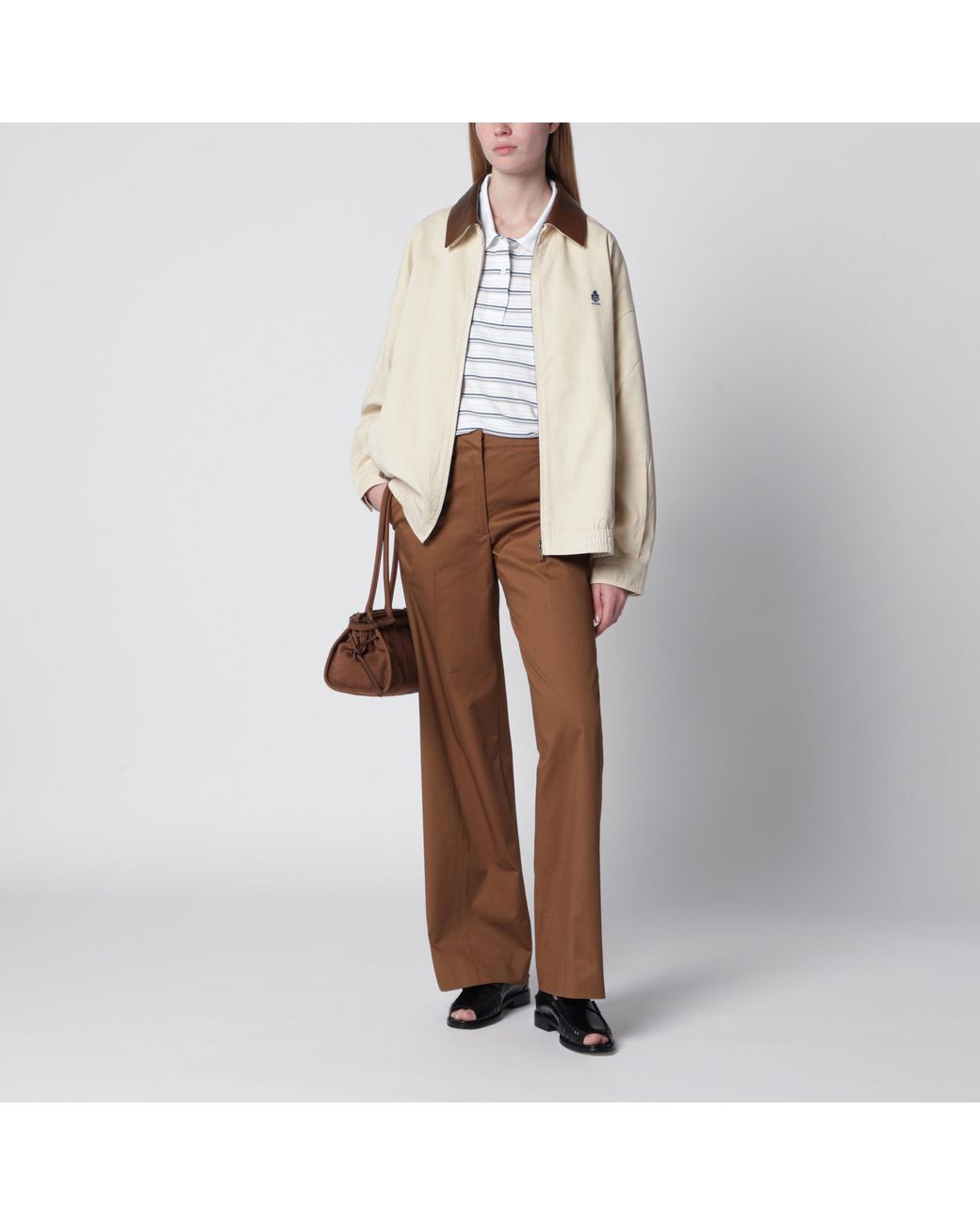 PT Torino Brown Francoise Cotton-Blend Trousers