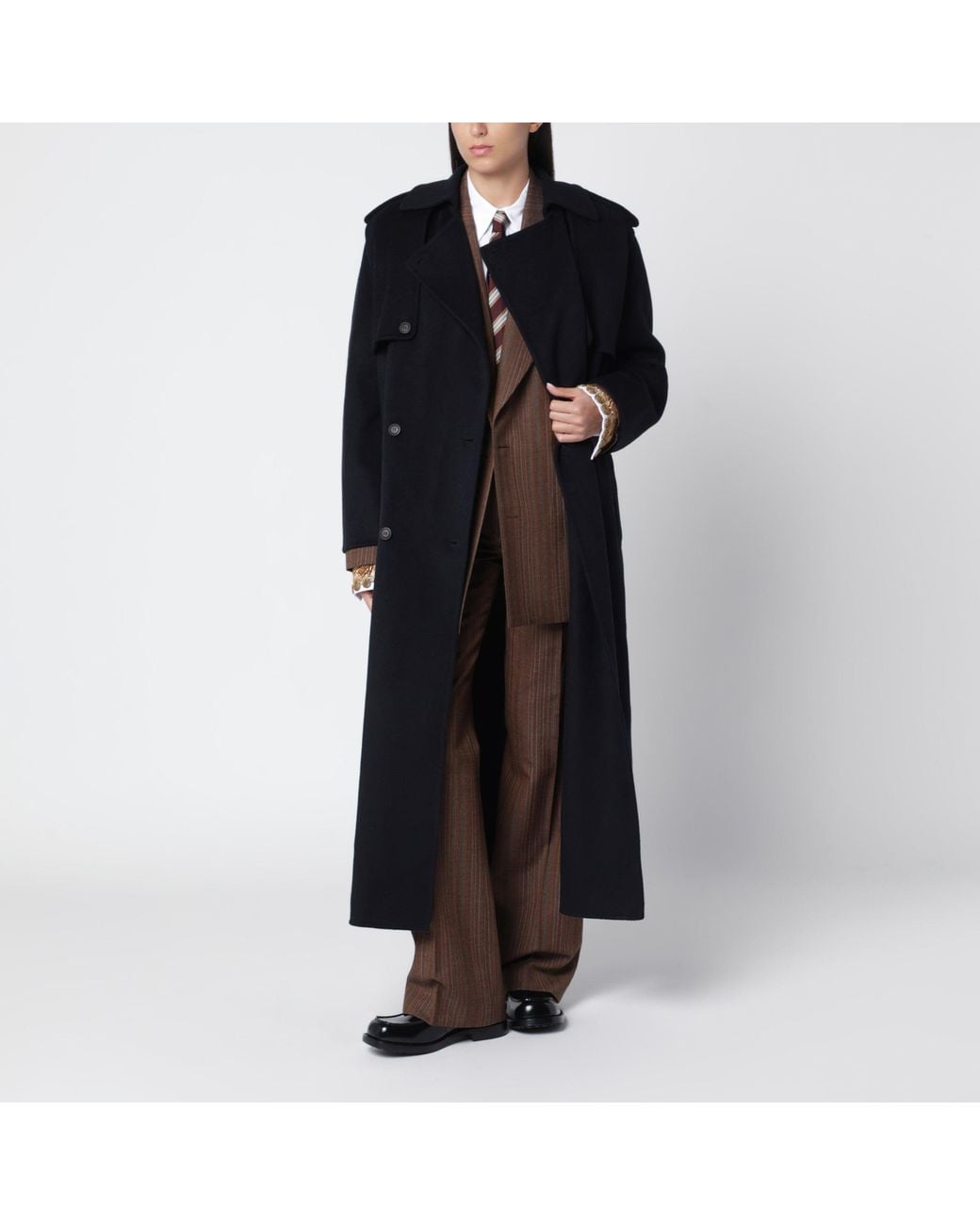IVY & OAK Black Dark Double-Breasted Wool Coat