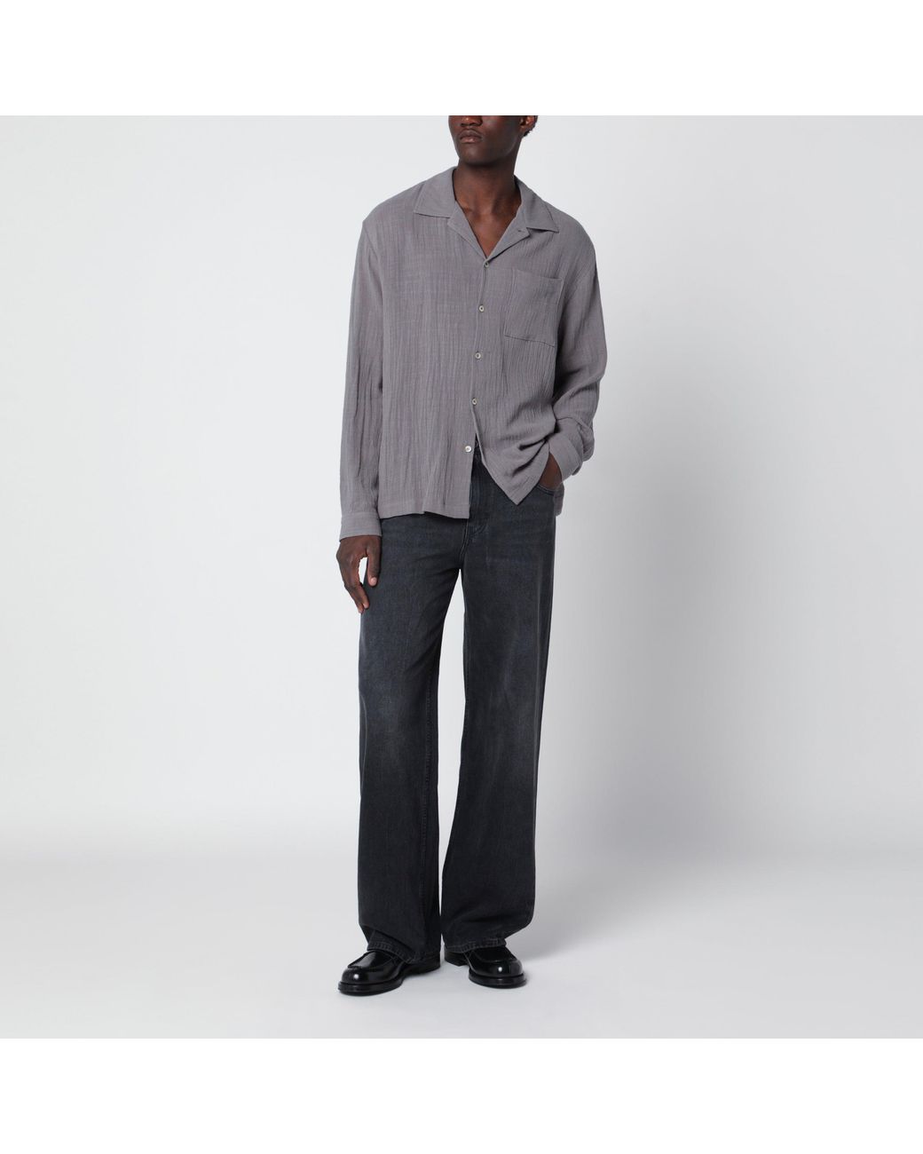 Séfr Gray Crinkled-Effect Cotton Shirt for men