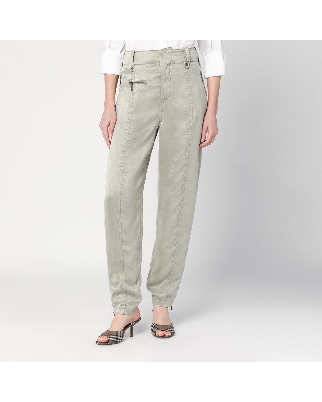 Burberry Gray Trousers With B Shield Emblem