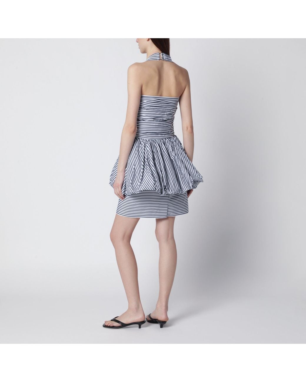 Patou Blue Mini Bloomer Dress With Stripes And Open Back