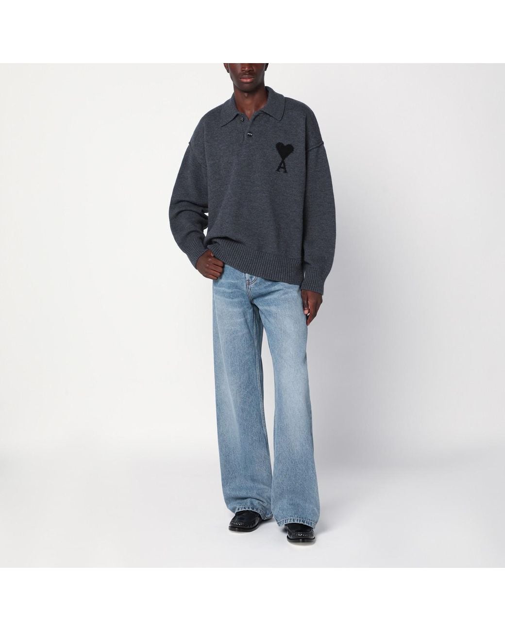 Ami Paris Polo-Style Ami De Coeur Sweater in Blue for Men | Lyst