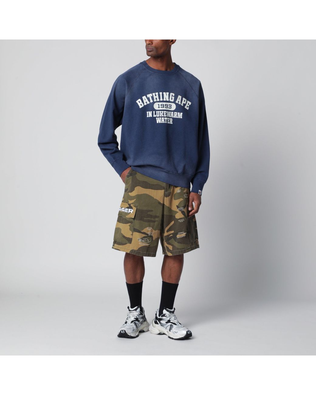 A Bathing Ape Blue Faded Sweatshirt With Logo Print for men