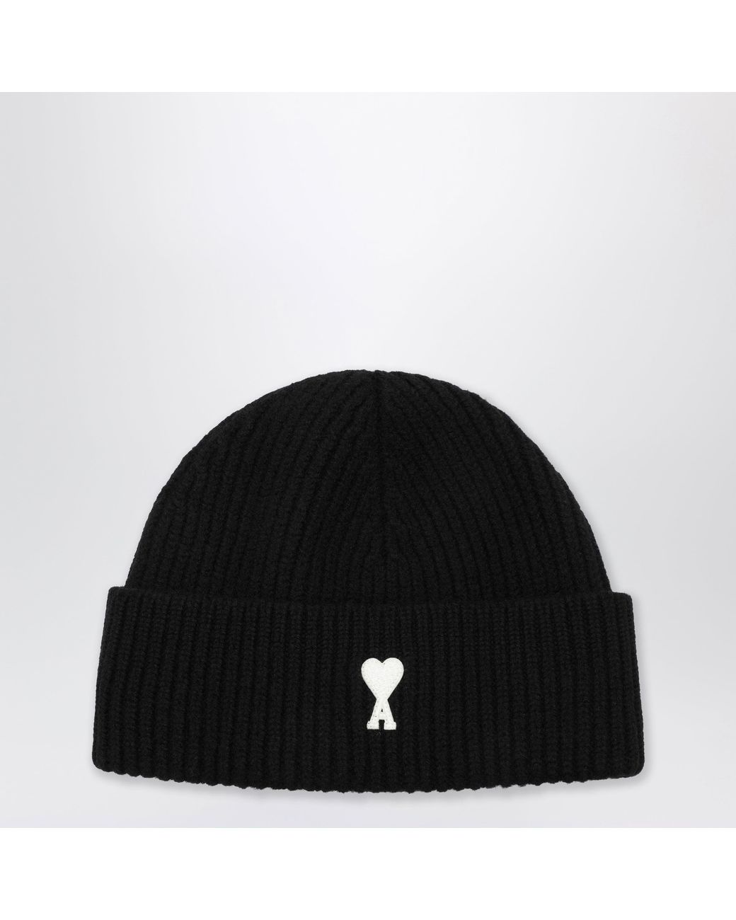 AMI Black Ami De Coeur Wool Hat for men