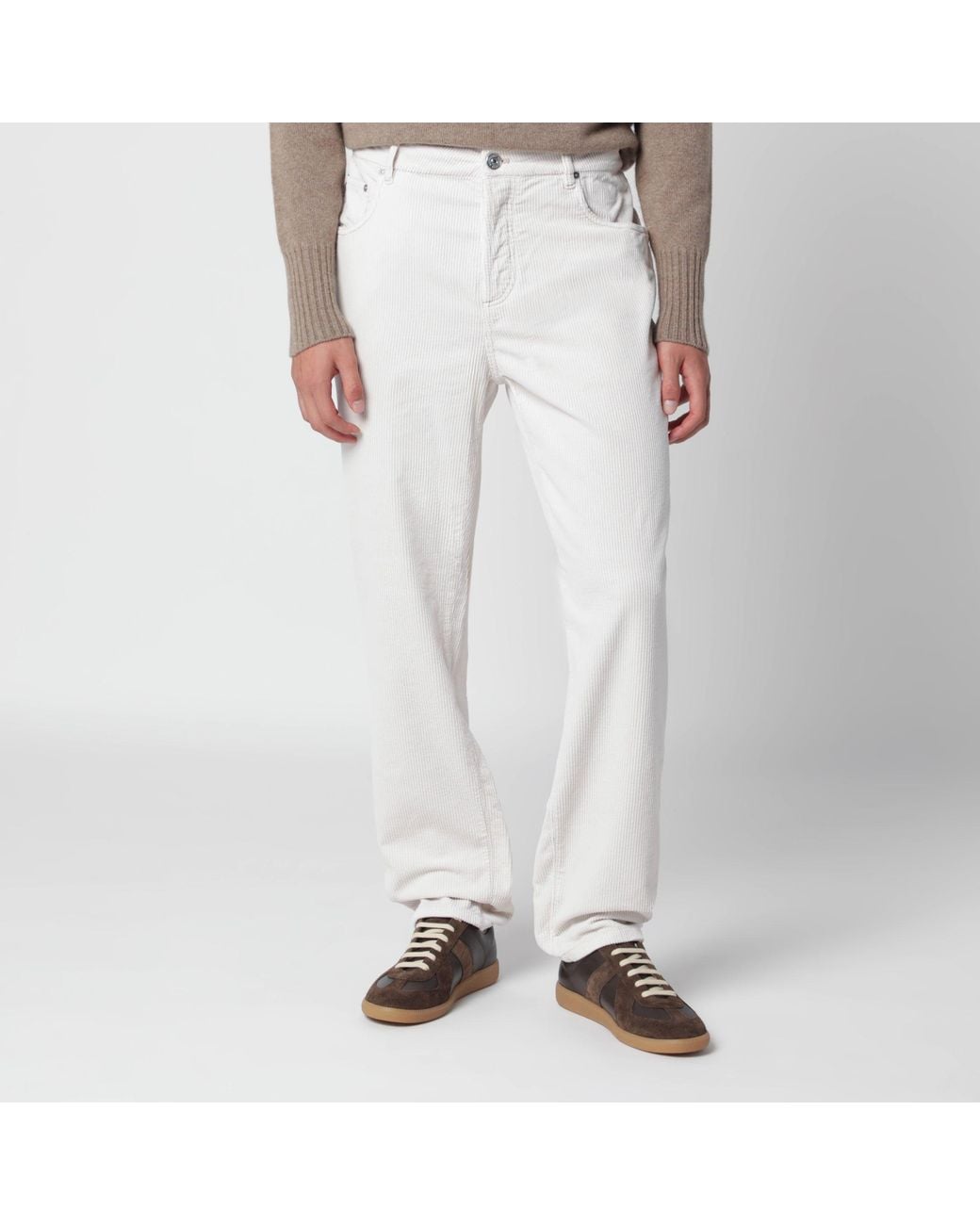 Brunello Cucinelli White Ice-Coloured Corduroy Trousers for men