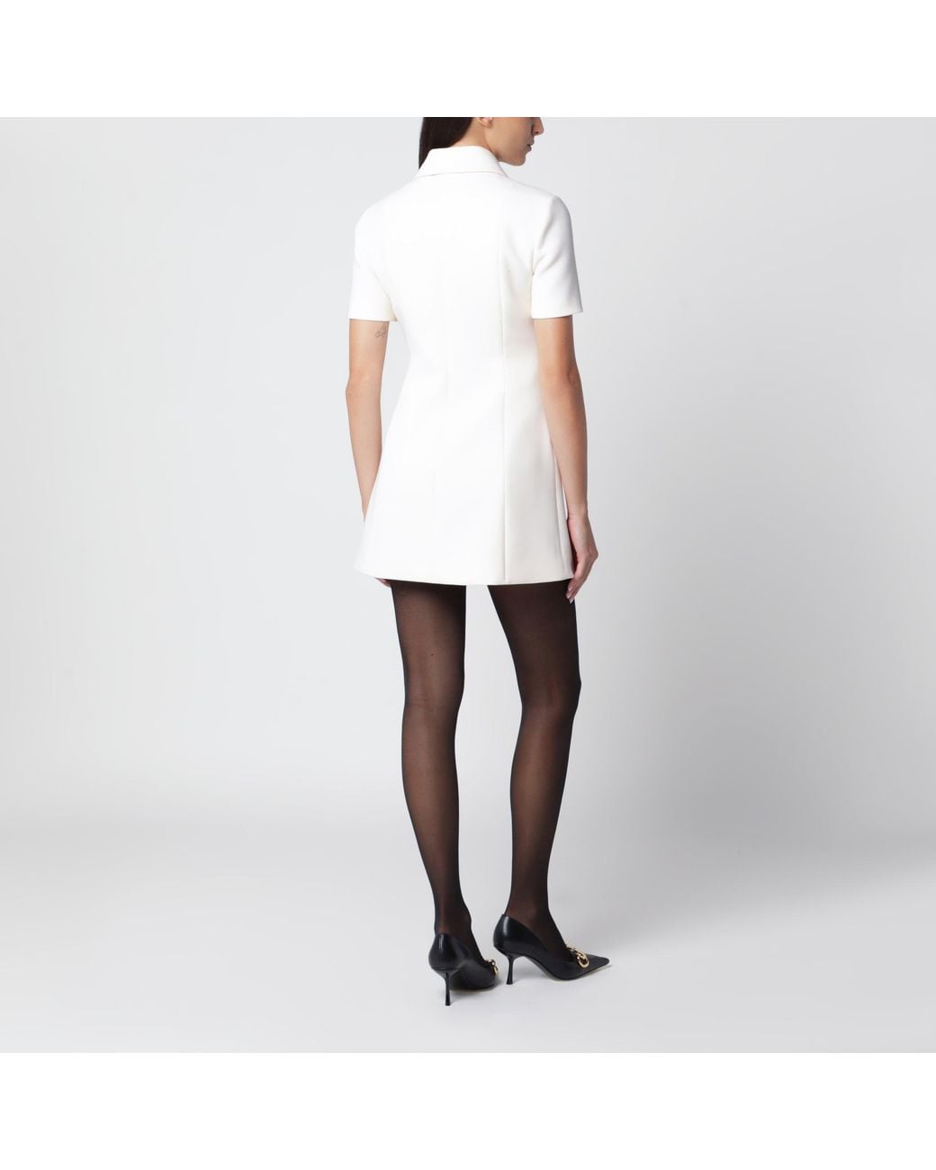 Gucci White Short Wool Dress With Gg Buttons