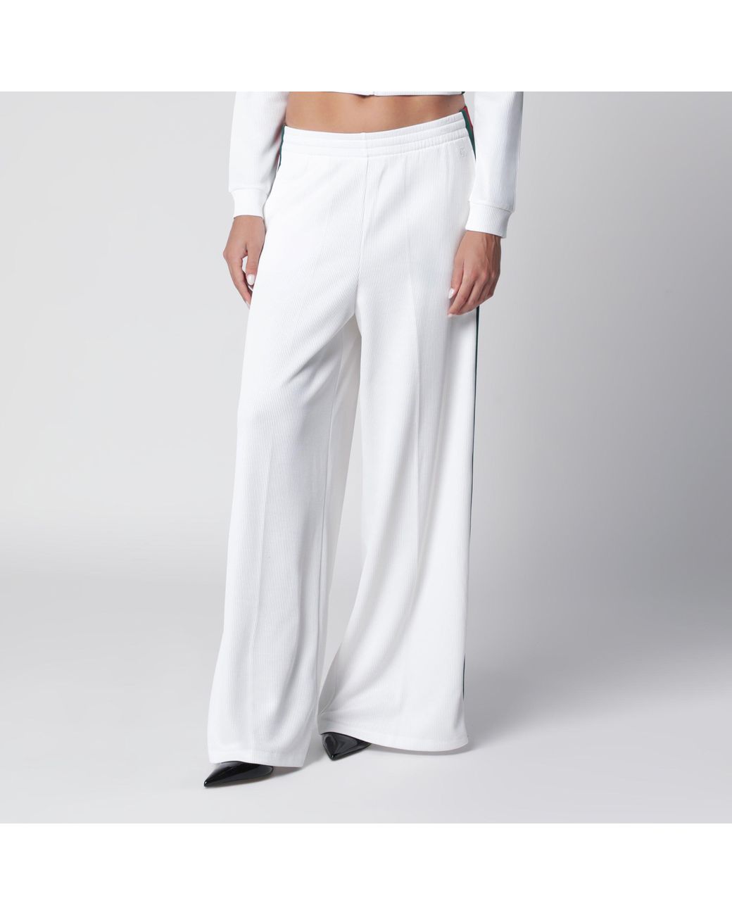 Gucci White Cotton Jersey Leisure Trousers With Web Stripe