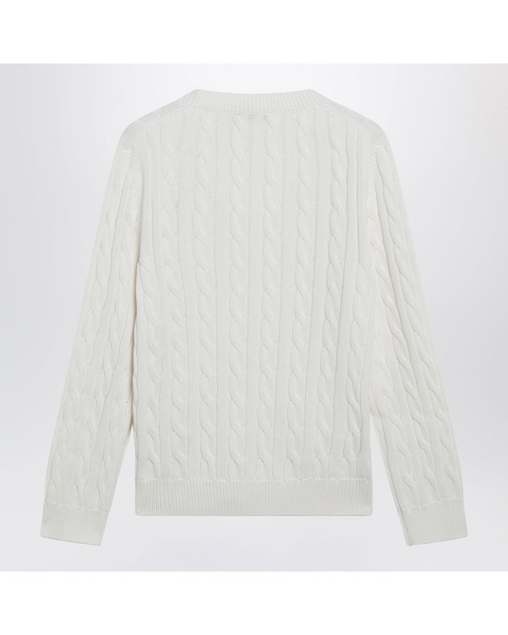 Prada White Cableknit Vneck Jumper