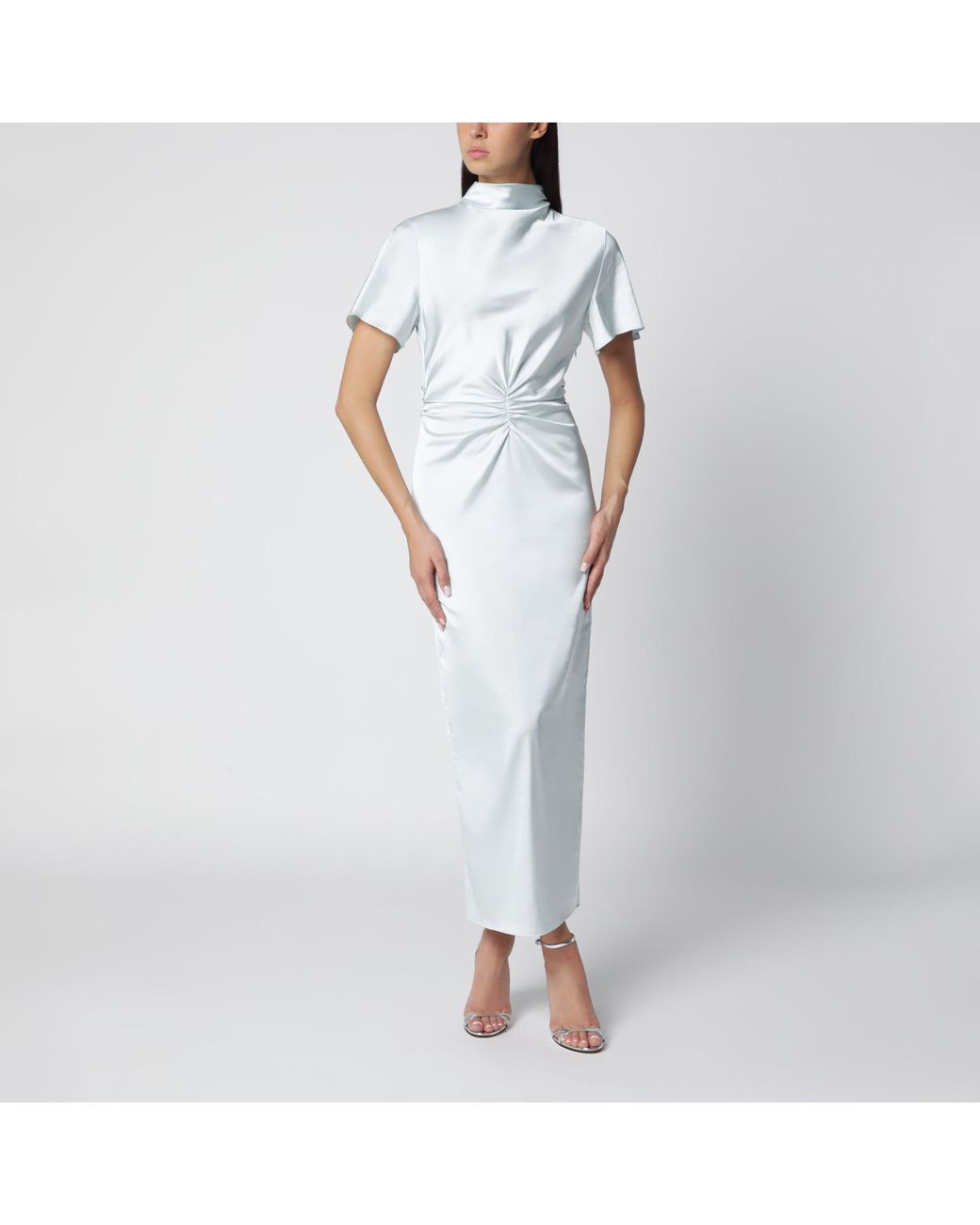 ROTATE BIRGER CHRISTENSEN White Ice Flow Ruched Midi Dress