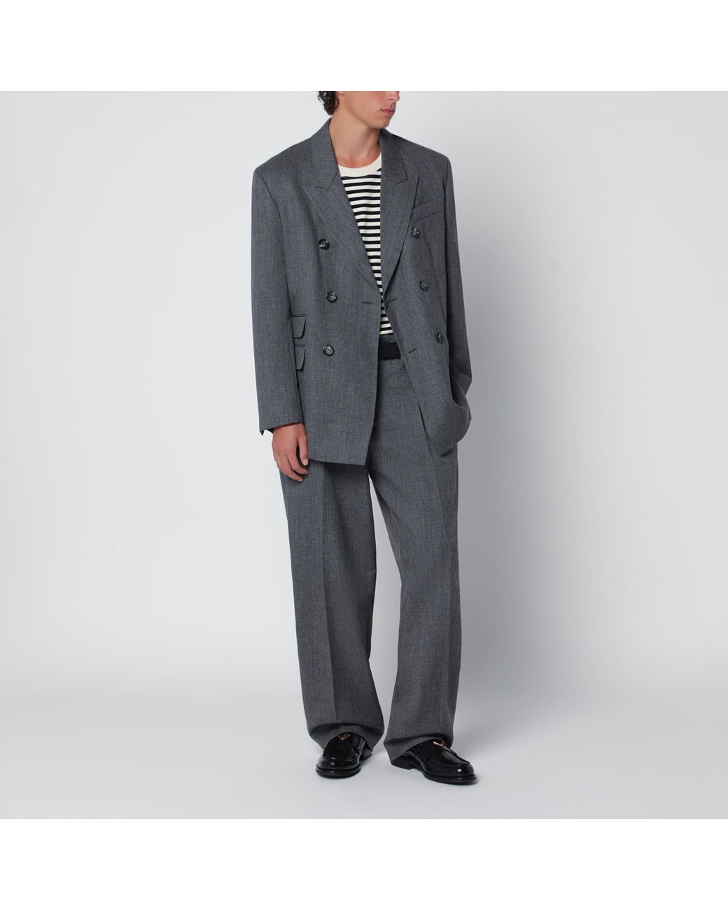AMI Gray Double-Breasted Carbon Virgin Wool Blazer for men