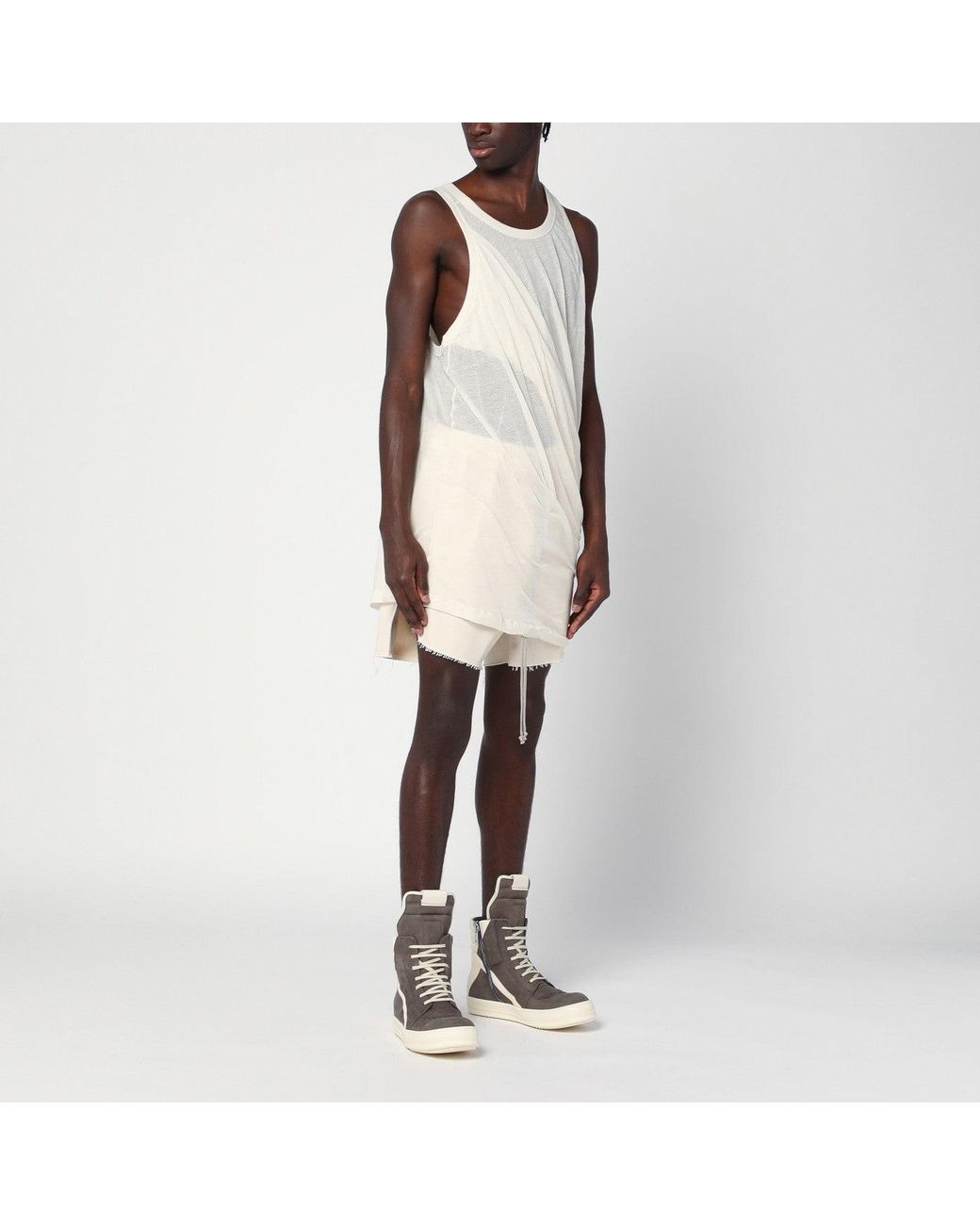 Rick Owens Natural Ivory Tank Top With Draping for men