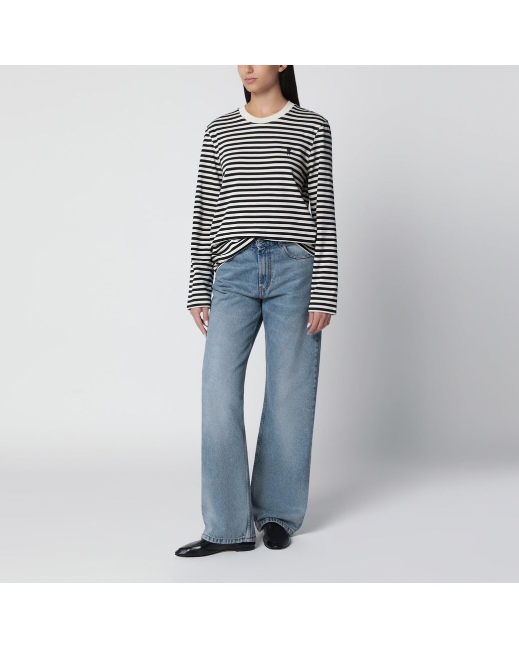 AMI Black Ivory Striped Ami De Coeur T-Shirt