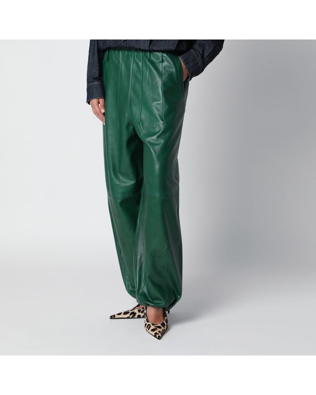 Frankie Shop Green Oakdale Leather Trousers