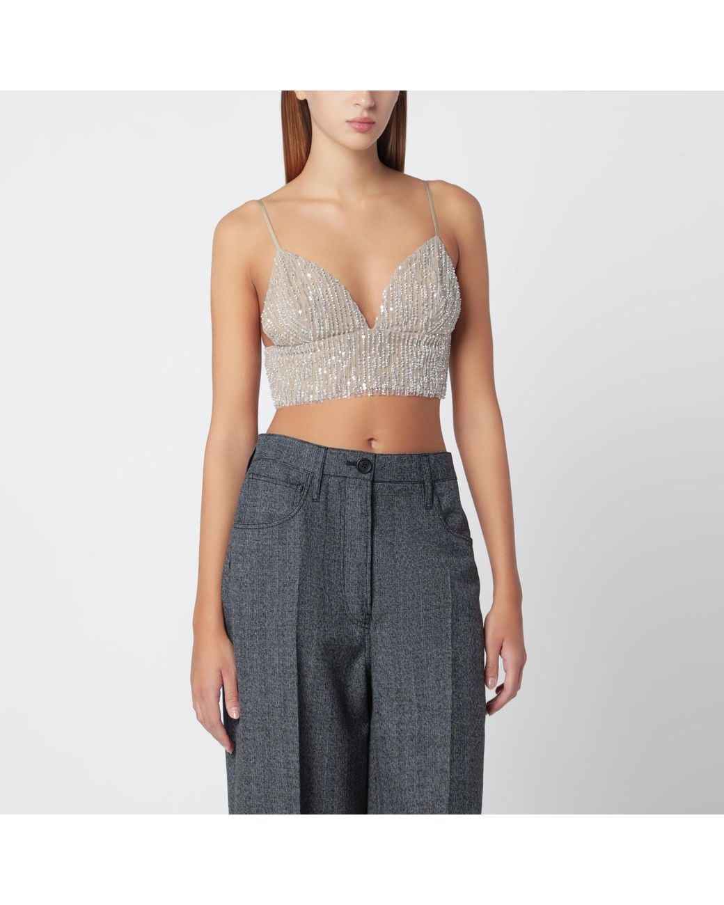 AMI Gray Cropped Top With Sequins