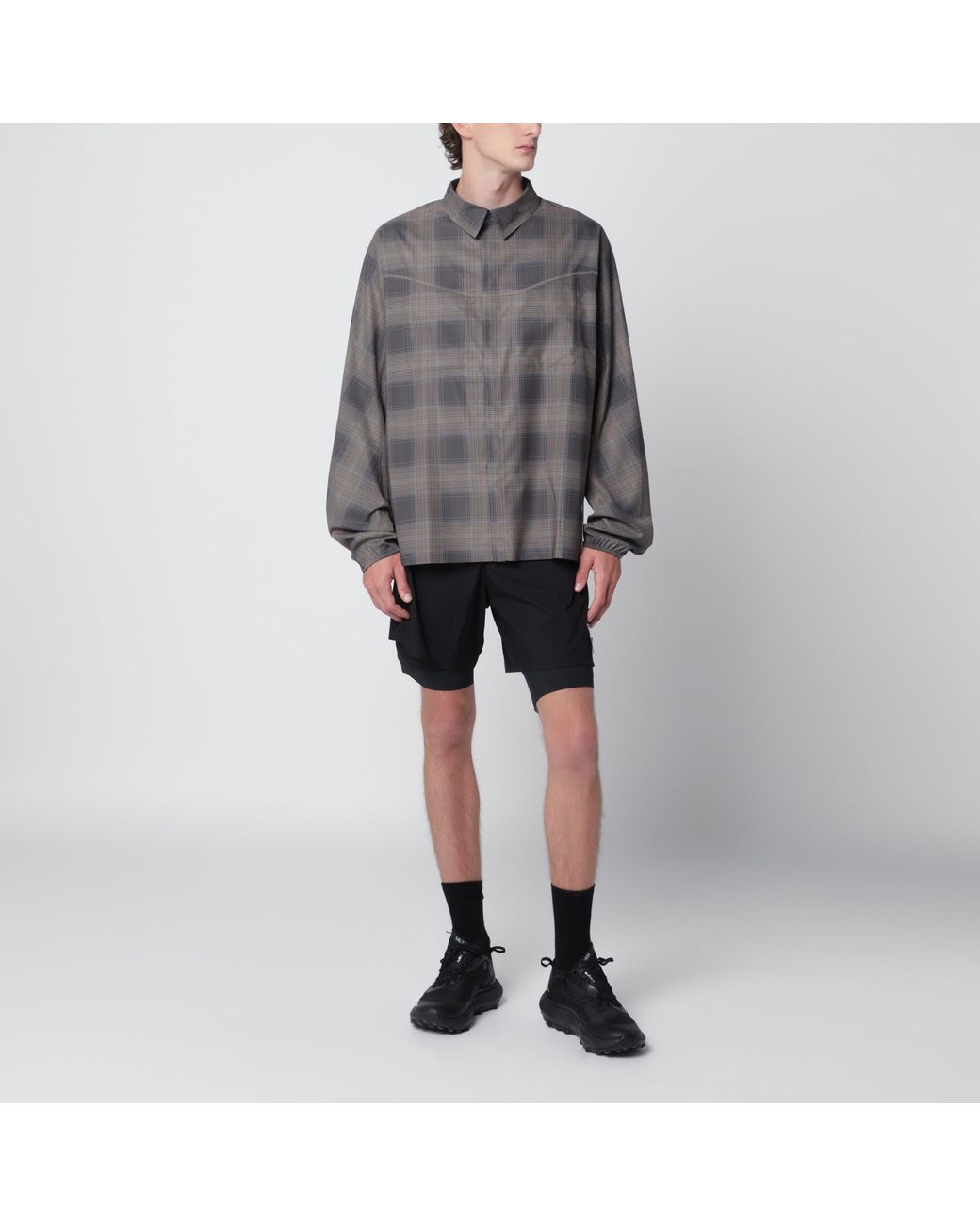 Satisfy Gray Check-Pattern Ambientwarp River Shirt for men