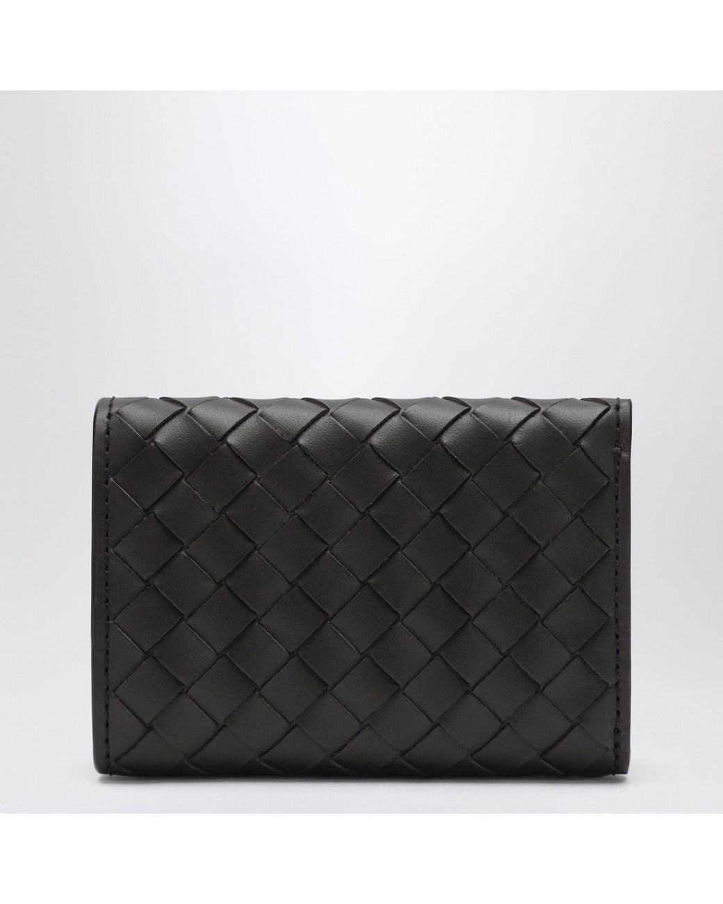 Bottega Veneta Black Fondente Trifold Wallet In Intrecciato for men