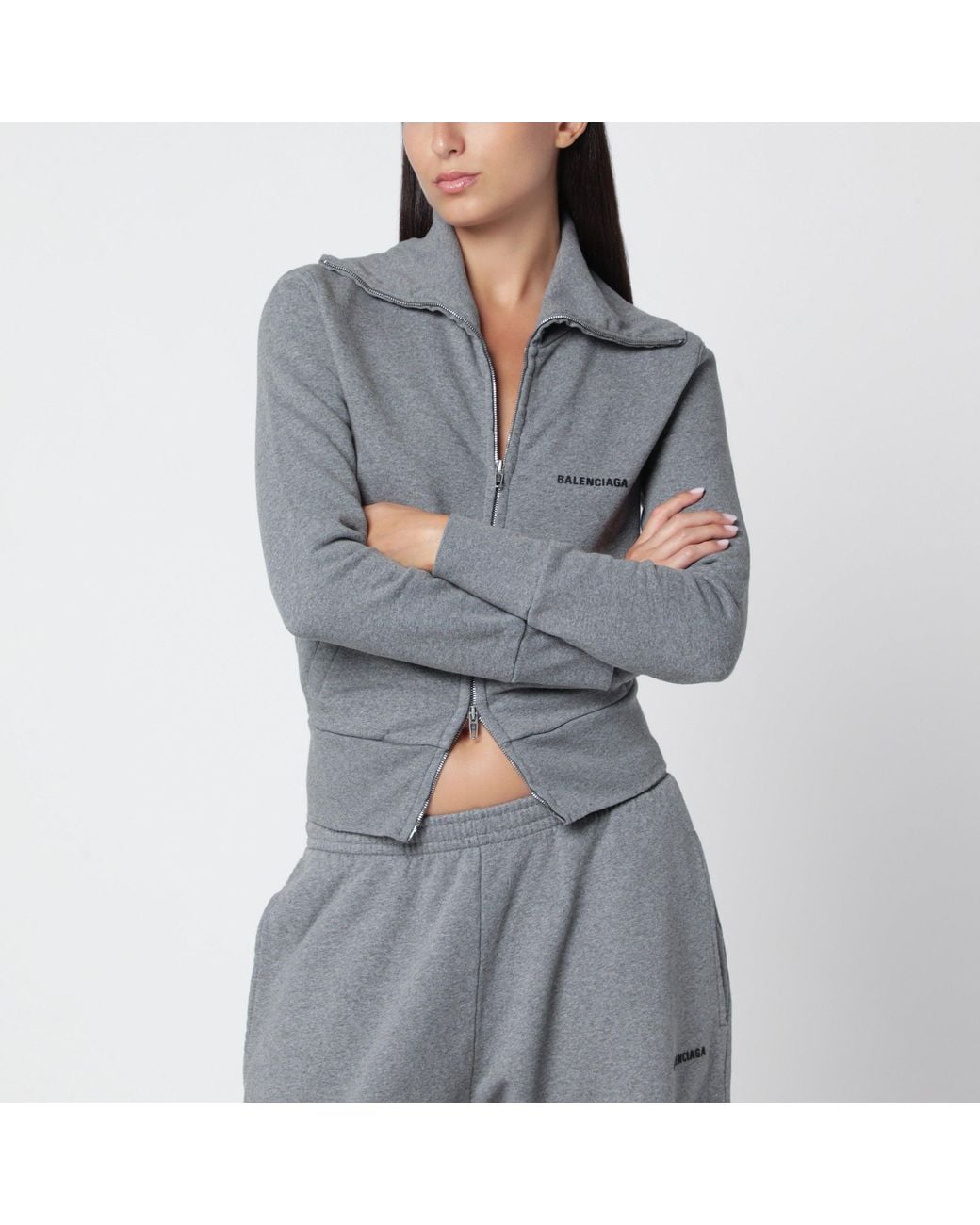 Balenciaga Gray Cotton Zip-Up Sweatshirt