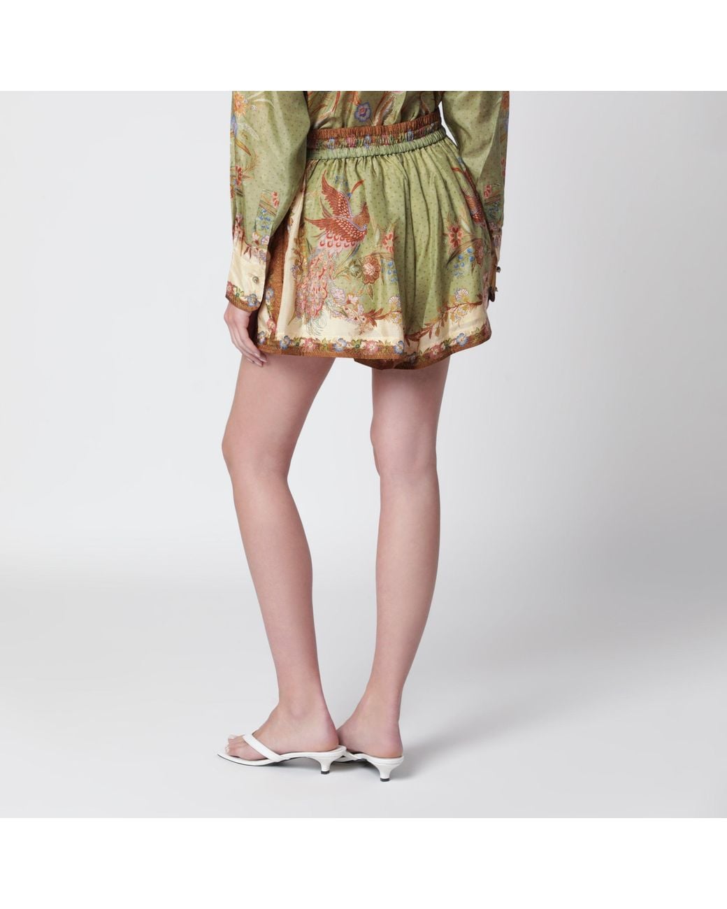 Zimmermann Yellow Khaki Floral Silk Indra Relaxed Shorts