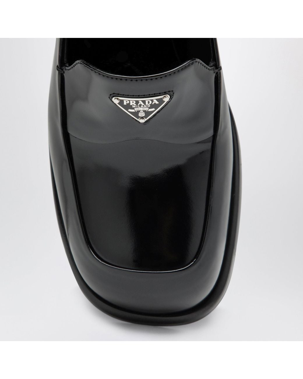 Prada Black Brushed Leather Heeled Loafers