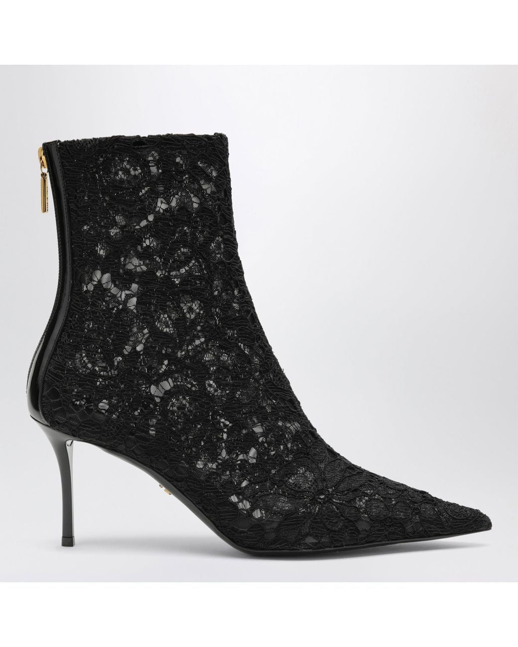 Dolce & Gabbana Black Lace And Patent Leather Ankle Boot