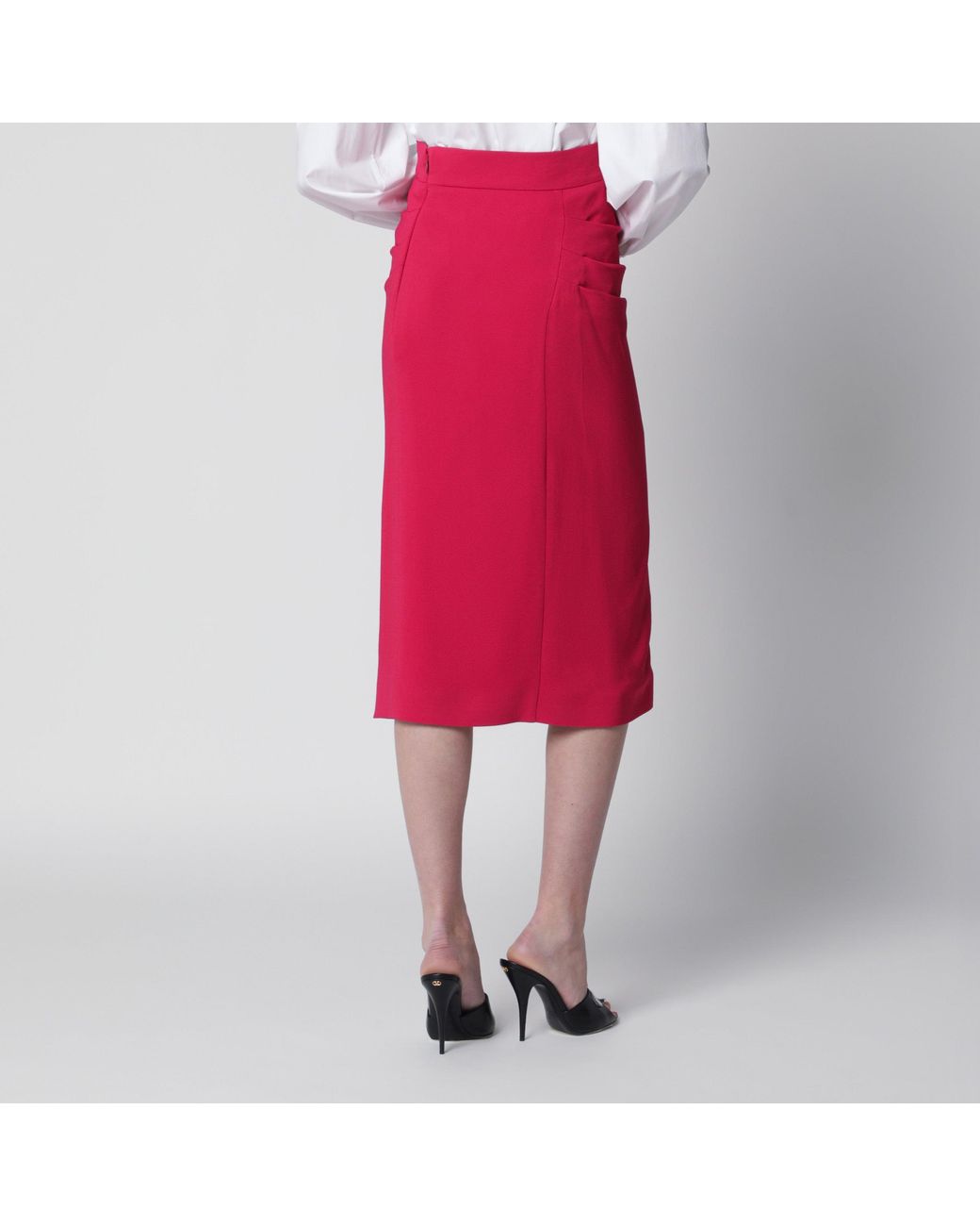 Valentino Red Midi Skirt With Ruched Detail