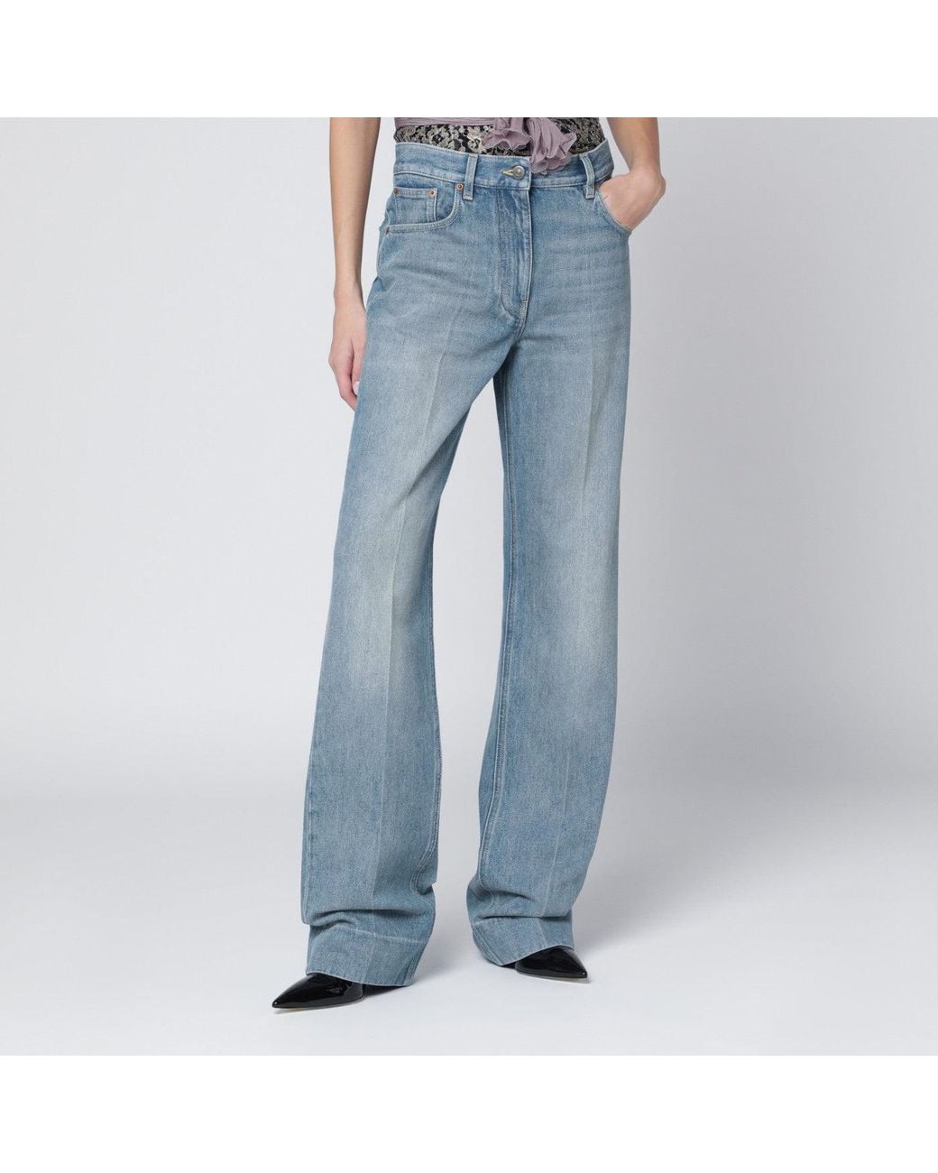Valentino Blue Light Washed-Effect Jeans