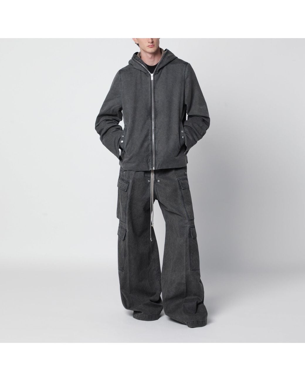 Rick Owens Black Jumbo Belas Gravel Cotton Cargo Pants for men