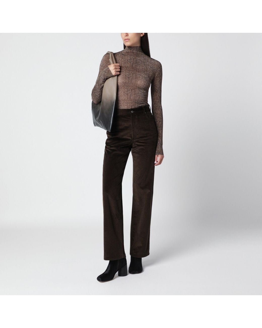 Maison Margiela Brown Turtleneck Bodysuit With Herringbone Pattern